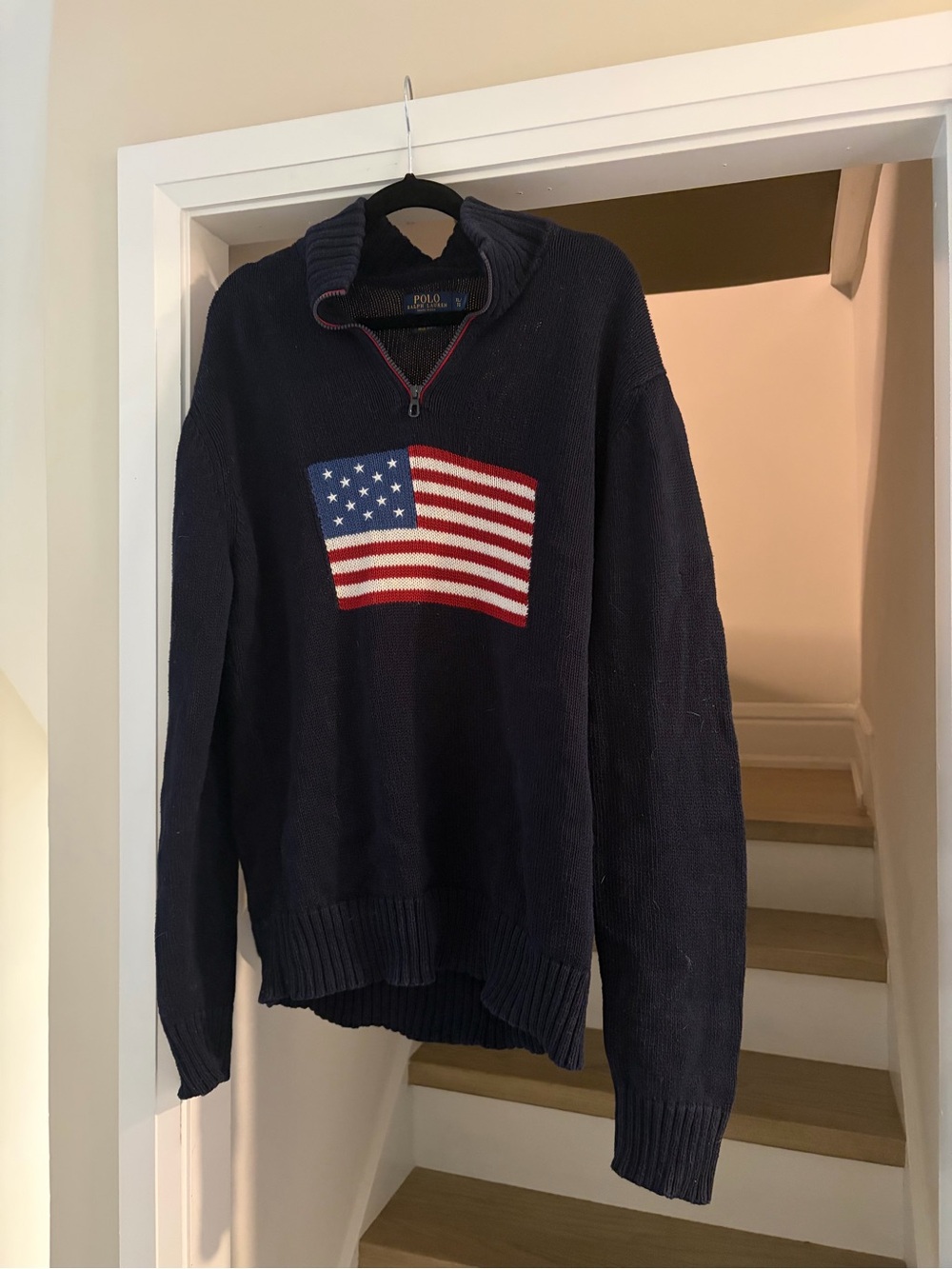 Ralph Lauren Polo Navy USA Flag Quarter-Zip Sweater [Unisex Size XL] - Picture 4 of 6